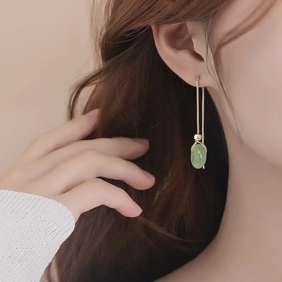 14K Gold filled Jade Earrings - Picture 3 of 7